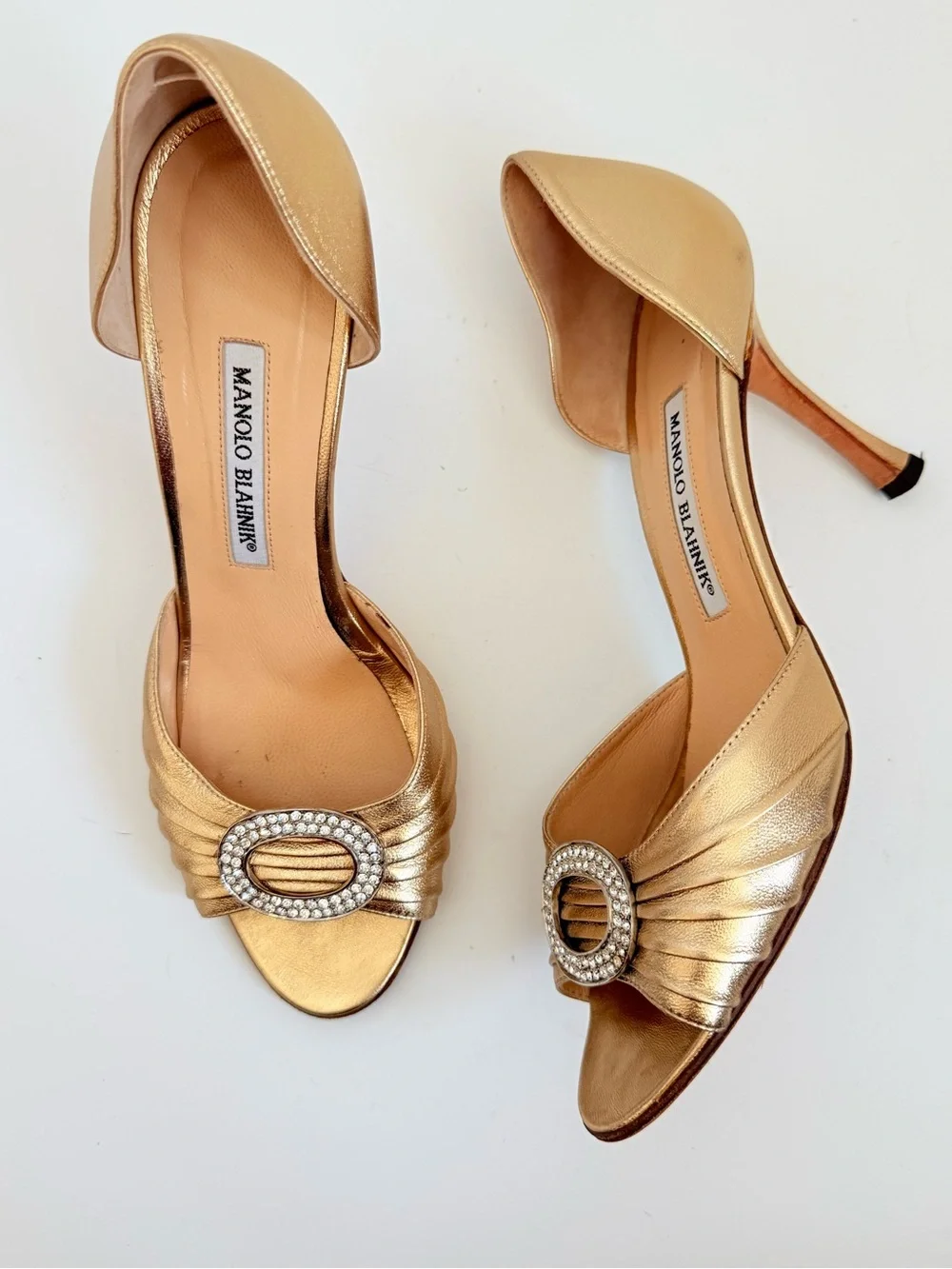 Manolo Blahnik Sedaraby Gold Crystal D’Orsay Heels 39.5 SATC Carrie Bradshaw